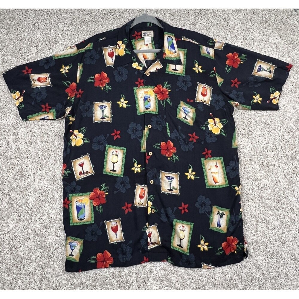 Cherokee Waikiki Wear Hawaiian Shirt Mens Large Silk Floral Cocktail